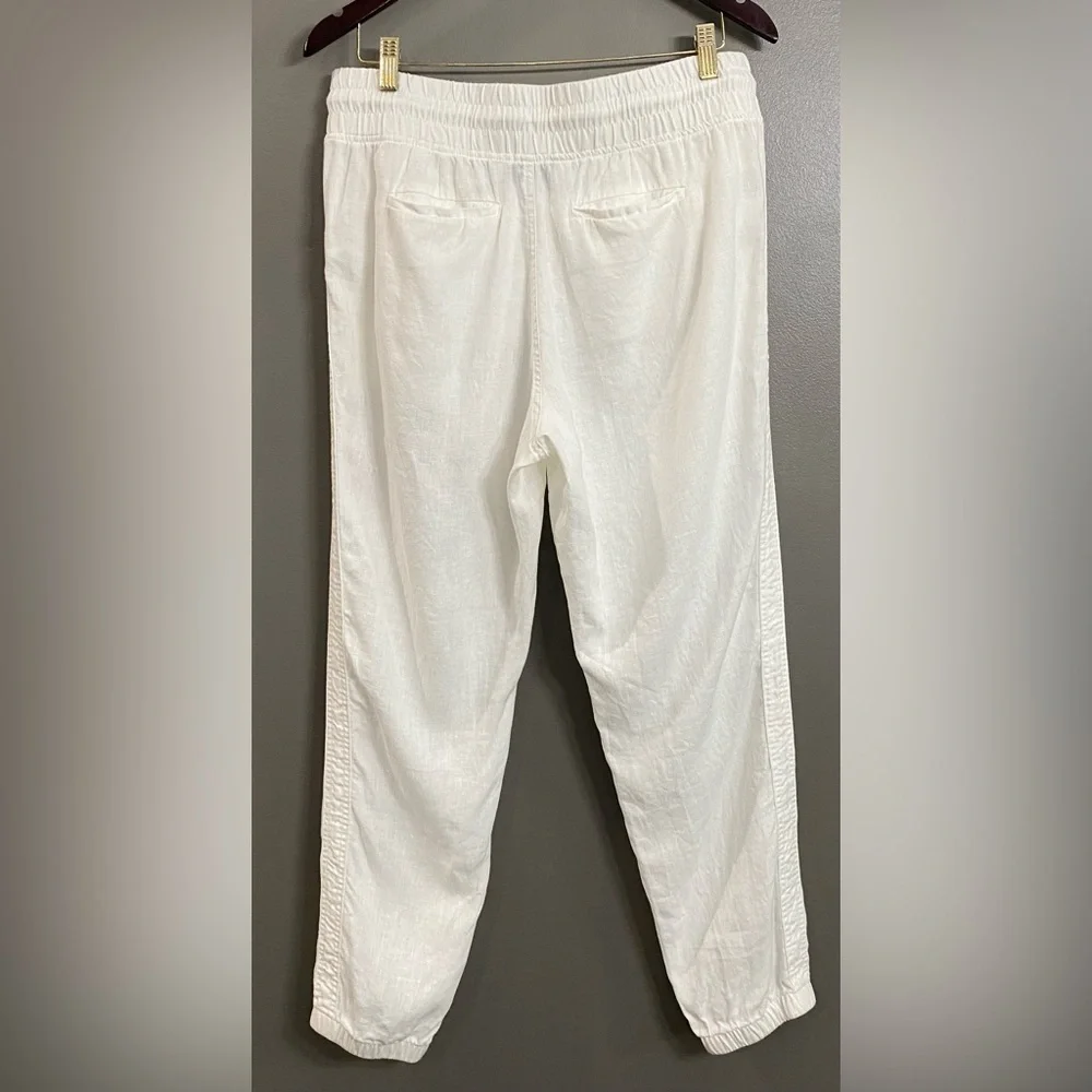 Athleta White Linen 100% Drawstring Cabo Joggers with Zip Pockets Size 10